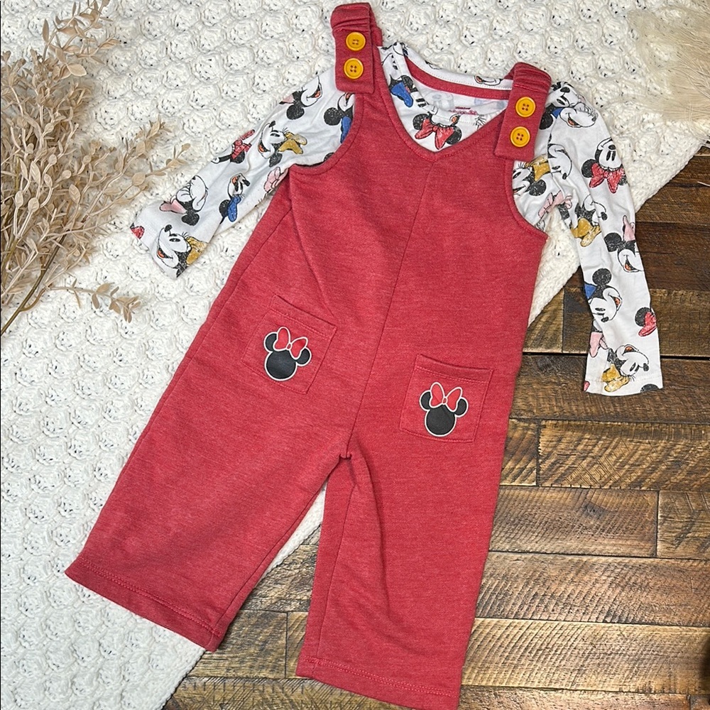 (5for$10) Red Overalls Minnie Mouse Print /Disney Junior Brand 18m